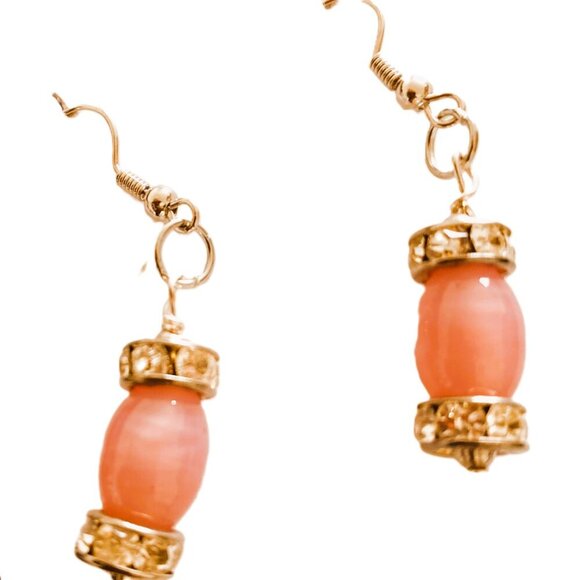 Pink Bead and Rhinestone Dangle Fashion Earrings set - Picture 3 of 4